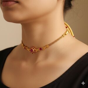 Elegant Gold and Red Choker Necklace